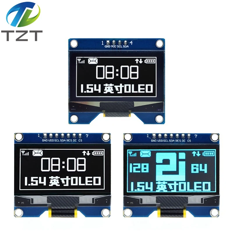 TZT 1 Chiếc 1.54 Inch 7PIN Trắng Xanh Màn Hình OLED Mô Đun SSD1309 Ổ IC Tương Thích Cho SSD1306 Giao Diện SPI 128*64