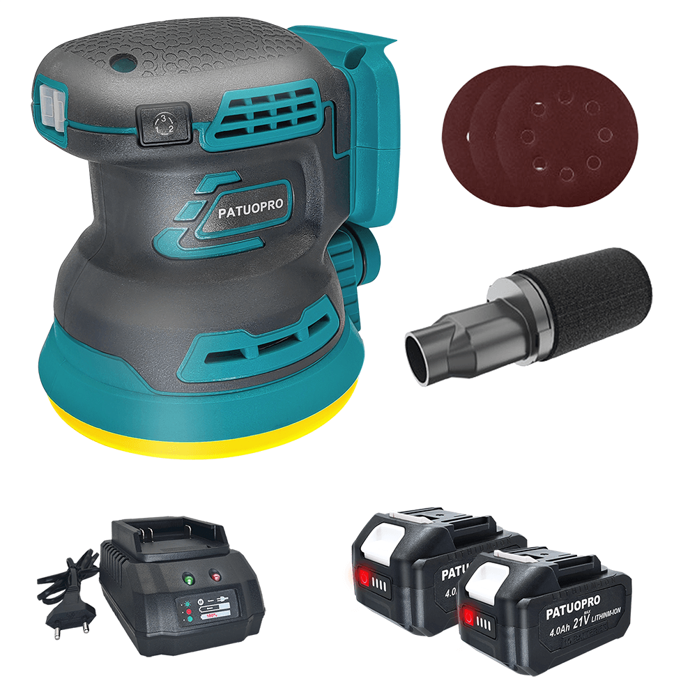PATUOPRO 125 мм электрический аккумуляторный диск произвольная орбитальная шлифовальная машина 3-скоростная бесщеточная шлифовальная полировальная машина, совместимая с батареей Makita 18 В