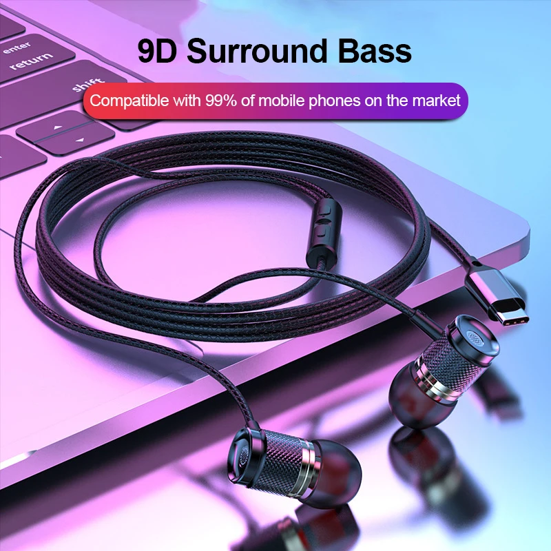 Fone de ouvido com fio com chip digital 3.5mm aux/tipo c intra-auricular 9d hifi surround graves pesados fones de ouvido intra-auriculares para samsung huawei xiaomi mp3 pc