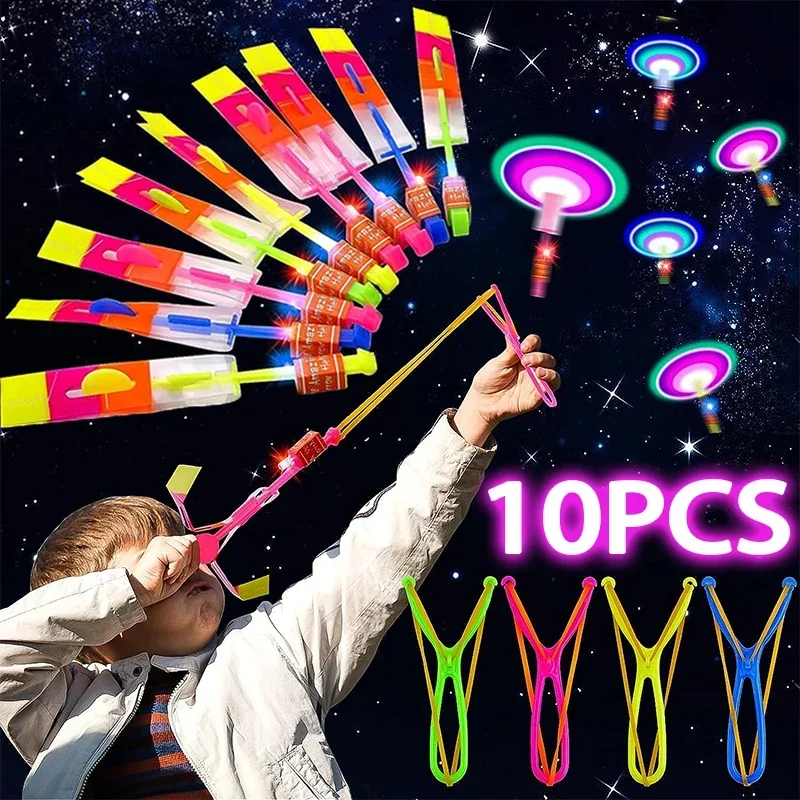 1-10 pçs luz piscante estilingue seta brinquedos led azul/galinha de borracha piscando catapulta crianças mini iluminar catapulta aeronave brinquedo presente