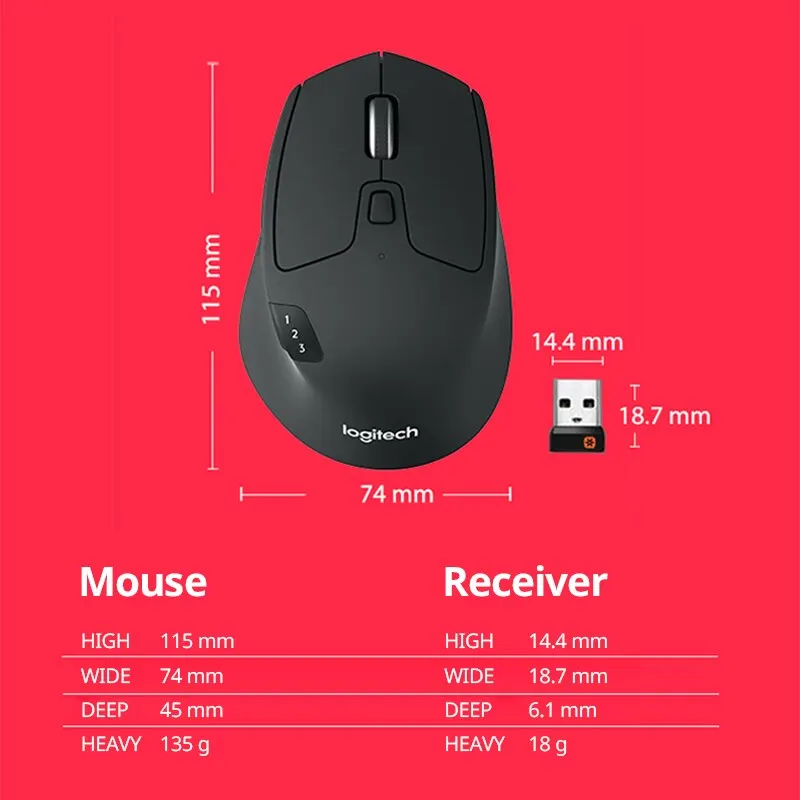 Logitech M720 Triathlon Multi-Device Wireless Mouse Bluetooth USB Unifying Receiver 1000 DPI 8 Buttons For Laptop PC Mac iPadOS