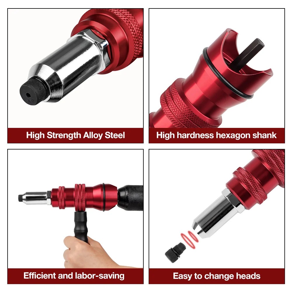 Upgrade Electric Rivet Gun 2.4mm-4.8mm Riveting Adapter Insert Cordless Drill Aluminum Rivet Nut Riveter Insert Nail Power Tools