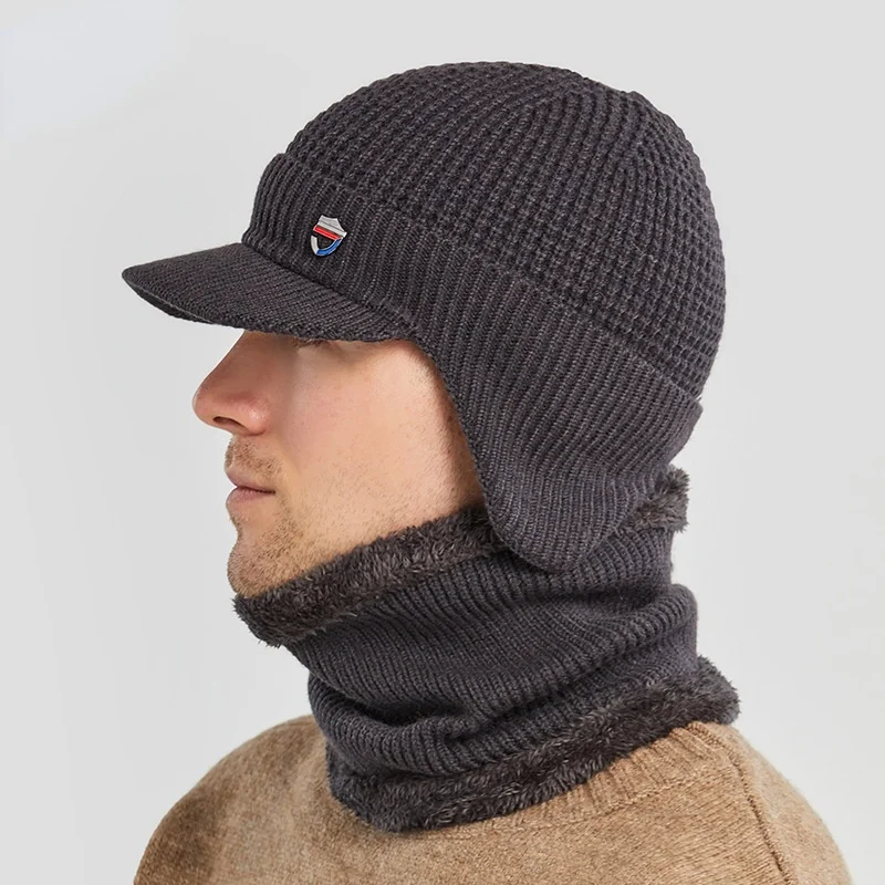 Gorro de invierno con bufanda, conjunto de gorros para hombre, gorro tejido, máscara para mujer, pasamontañas grueso, gorro con orejeras, tubo para el cuello para hombre