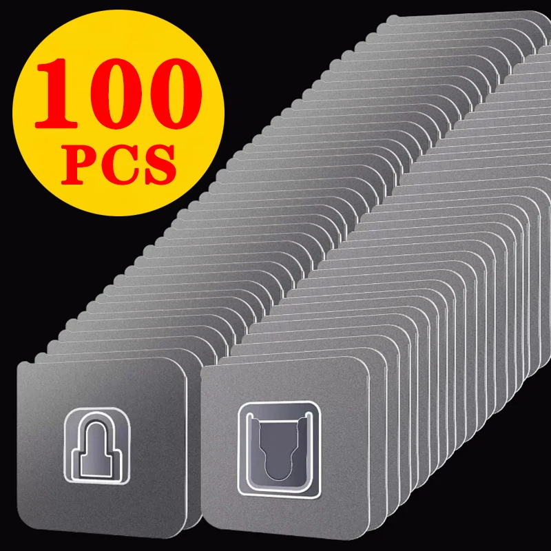 1-50 คู่ Double-Sided Self Adhesive Wall Hooks Strong Sticky โปร่งใส Traceless ห้องครัวห้องนอน Wall Hook ผู้ถือเก็บ
