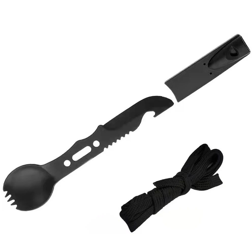 Vajilla para acampar, cuchillo de acero inoxidable para exteriores, tenedor, cuchara, cubiertos de Picnic multifunción portátiles, equipo para acampar al aire libre
