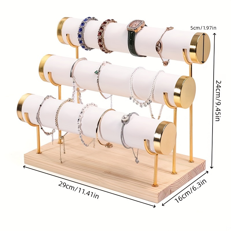 Rack de joias simples de 1/2/3 camadas – Suporte de pulseira de madeira para mulheres e homens, escolha ideal para presentes