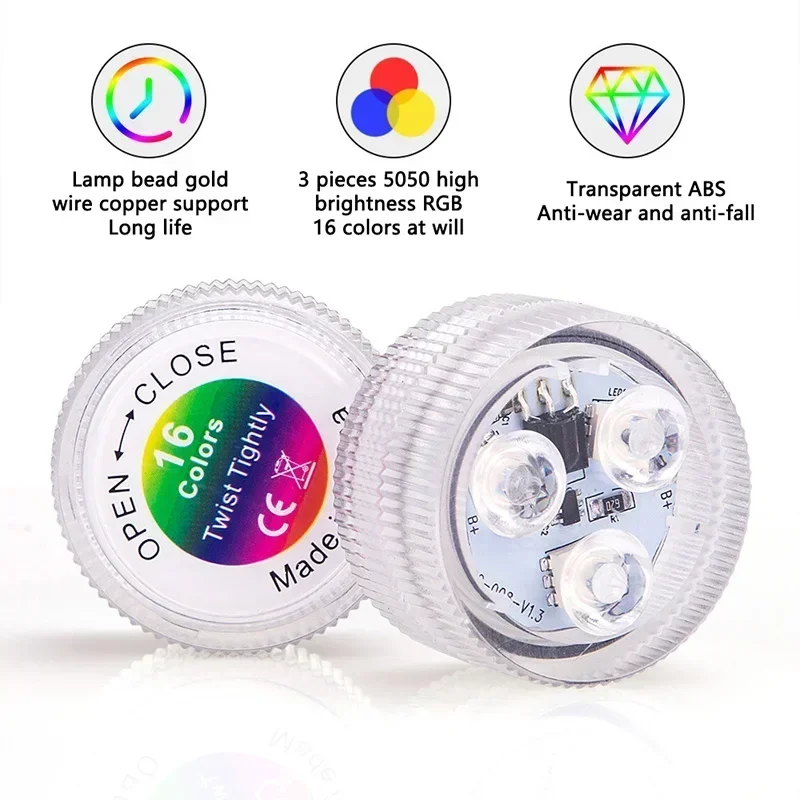 Luci subacquee a LED a batteria Lampada da tè RGB a luce sommergibile a 16 colori remota per diserbo Natale Festa di San Valentino