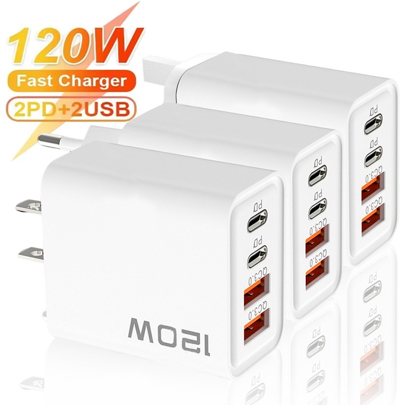 PD 120W 4 puertos USB C cargador carga rápida 3,0 tipo C cargadores de teléfono USB adaptador de carga rápida para Samsung IPhone Xiaomi Huawei