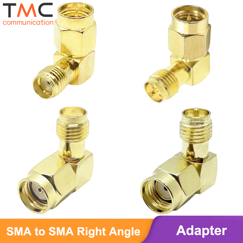 SMA-Adapter, 90-Grad-rechtwinkliger RP-SMA-Stecker auf RPSMA-Buchse, vergoldeter Messing-HF-Koaxialstecker für Drohne, FPV-WLAN-Antenne