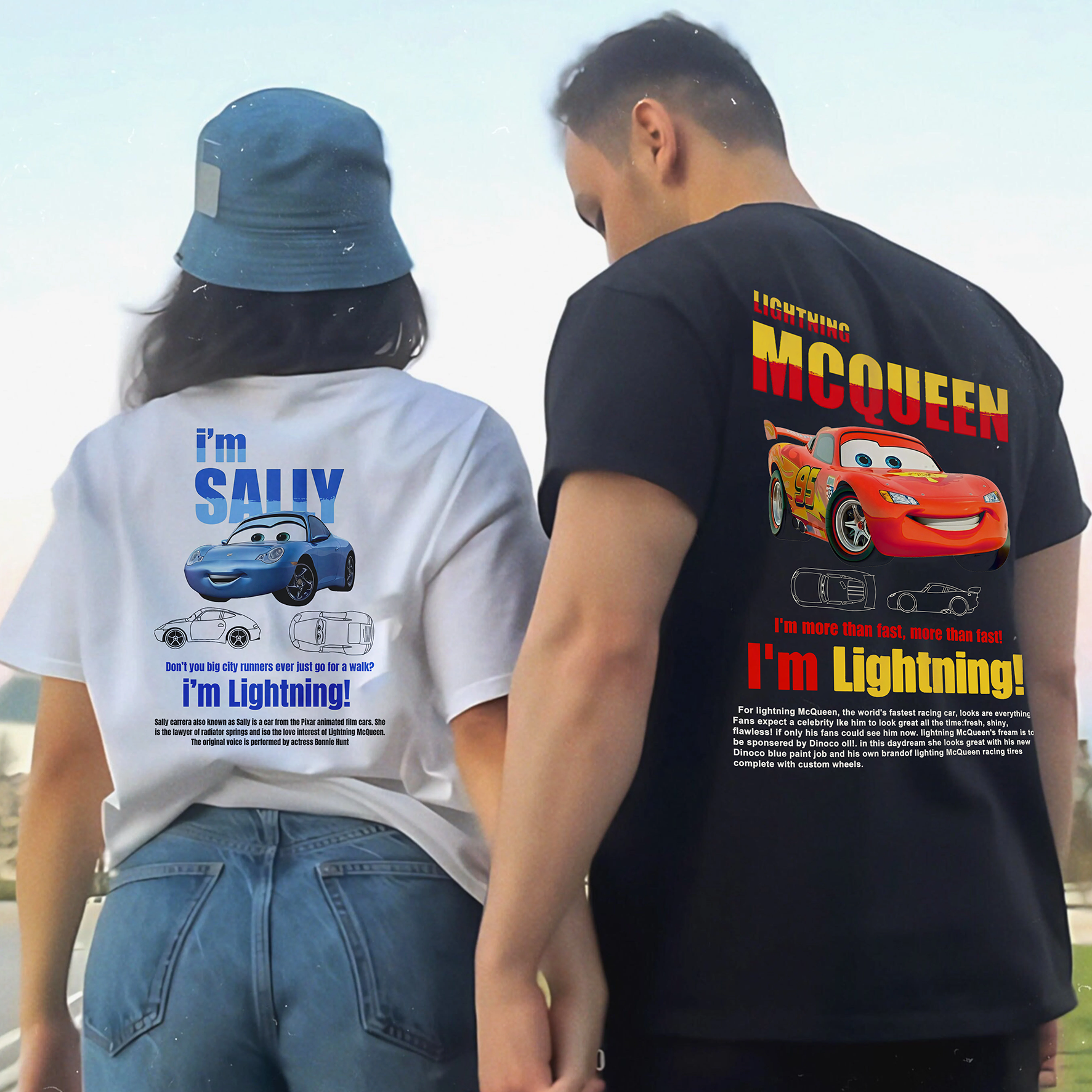 Divertido Sally I'm Lightning Car Outfit camiseta para hombres mujeres Mcqueen camiseta 100% algodón nueva llegada ropa amor regalo para pareja