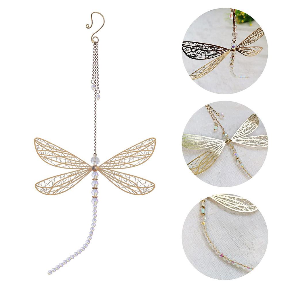 Creative Metal Wing Dragonfly Crystal Suncatcher Garden Wind Chimes Butterfly Home Decor Window Car Ornaments