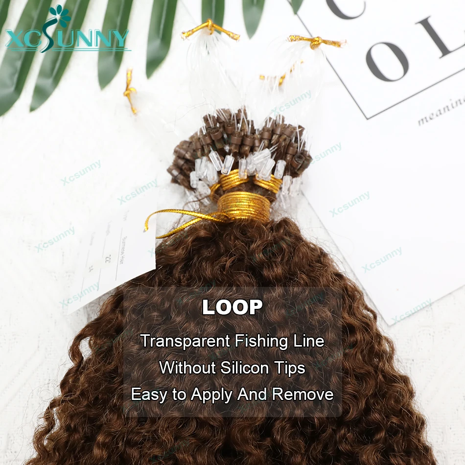 Microlink extensões de cabelo kinky encaracolado cor 4 micro anel loop extensões de cabelo humano para mulheres microring extensões de cabelo