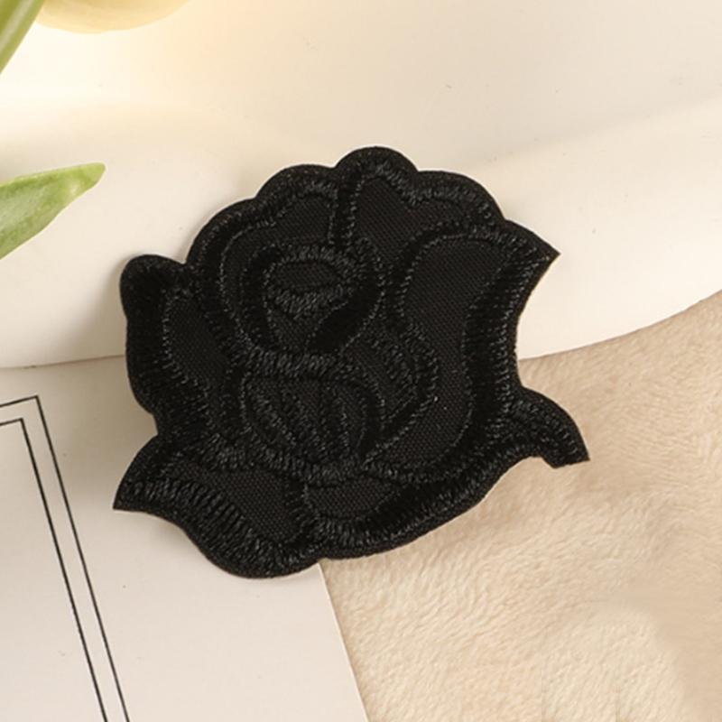 2pcs Black Rose Embroidery Cloth Stickers, Can Be Sewn or Ironed, DIY Decorative Hats, Backpacks, Clothes, Etc