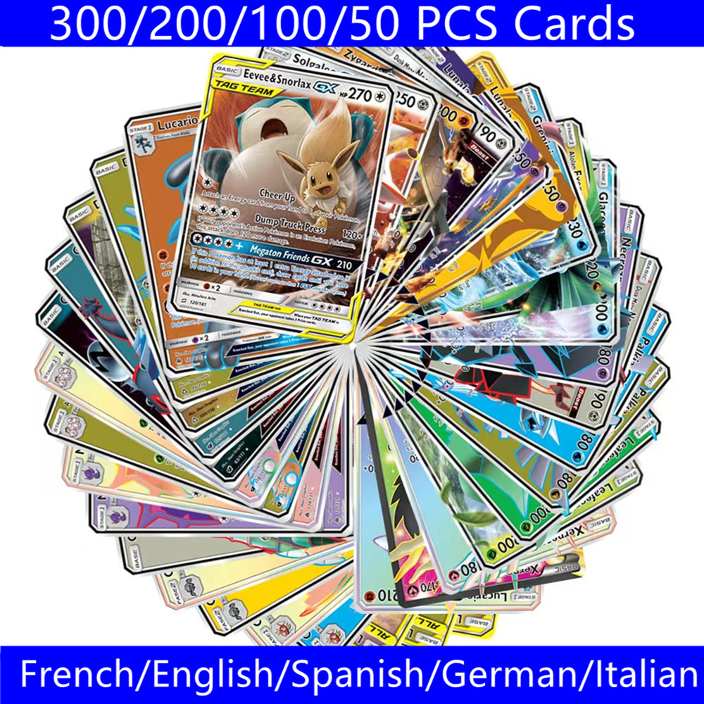 Cartas de pokémon francesas, tarjetas de 5-300 piezas, en español, francés, inglés, alemán e italiano, 300 G x 300 V Max VMAX 100