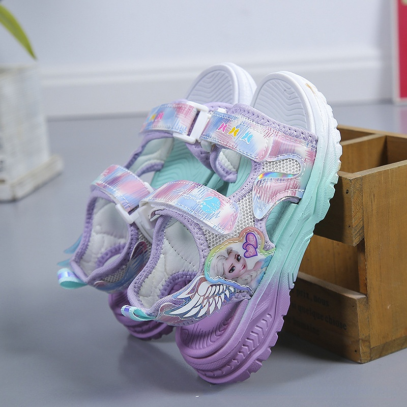 Disney Kinder Schuhe Sommer Elsa Mädchen Mesh Strand Sandalen Mode Gefrorene Prinzessin Weichen Boden Licht Peep Toe Sandalen Größe 26-37