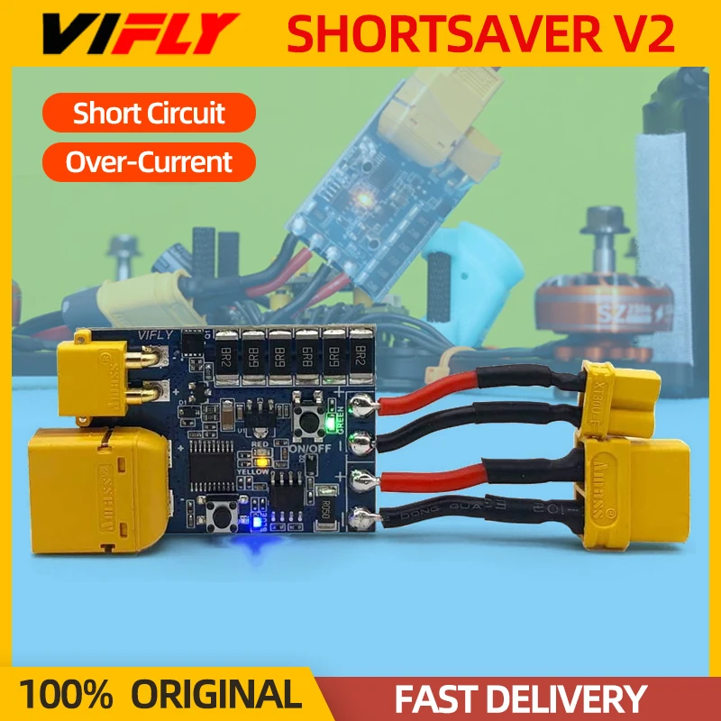 VIFLY ShortSaver 2 V2 ควันฟิวส์อิเล็กทรอนิกส์ 2-6S Lipo XT30 TX60 Short-Circuit/Over-Current สําหรับ FPV Racing