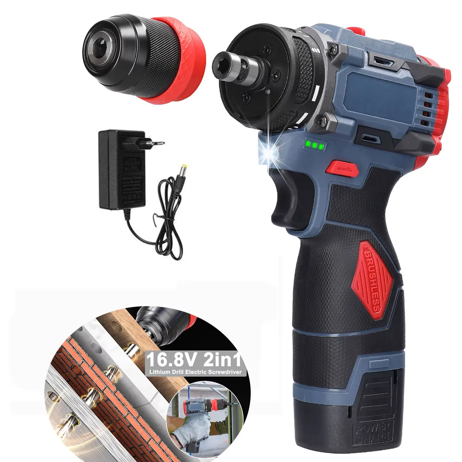 Destornillador eléctrico 2 en 1 de 16,8 V, herramienta eléctrica multifunción, Torque de 45Nm, Motor sin escobillas, destornillador, reparación electrónica
