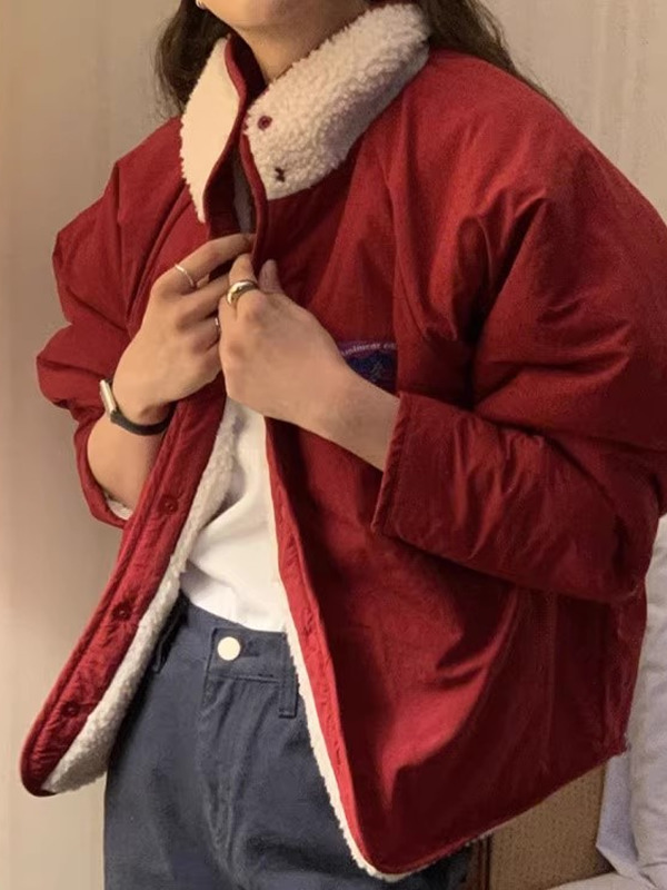 Chic Autumn Winter Double-Sided Wear Loose Long Sleeve Lamb Fur Jacket Women's Fashionable Versatile Label Design Cotton Coat