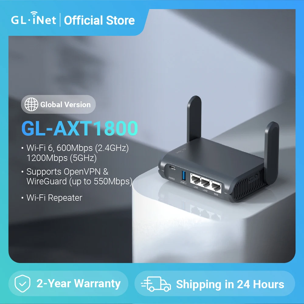 GL.iNet GL-AXT1800 (Slate AX) Enrutador de viaje Wi-Fi de 6 Gigabit, Client&Server, OpenWrt, Adguard Home, Control Parental