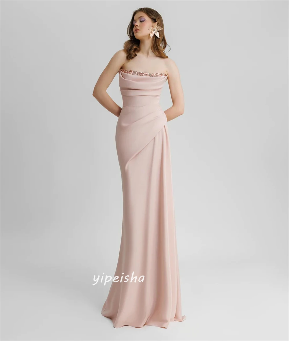 Personalizado jiayigong simples estilo moderno formal noite sem alças a linha beading plissados vestidos de ocasião sob medida