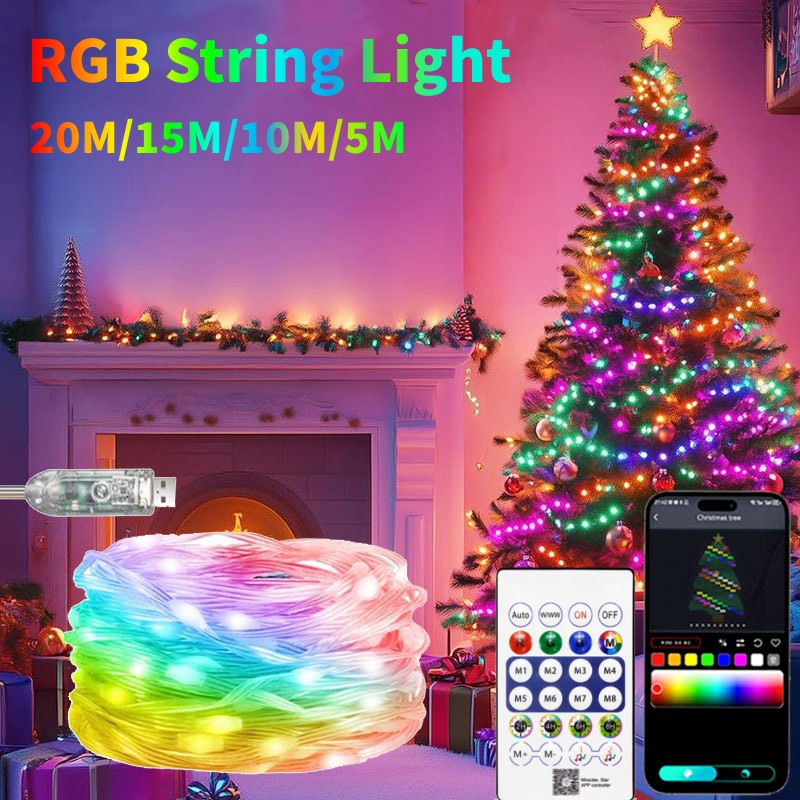 Dreamcolor RGBIC USB-Lichterkette, Bluetooth-App, DIY LED-Lichterkette, Girlande, Dekoration für Weihnachtsbaum, Hochzeit, Geburtstag, Party