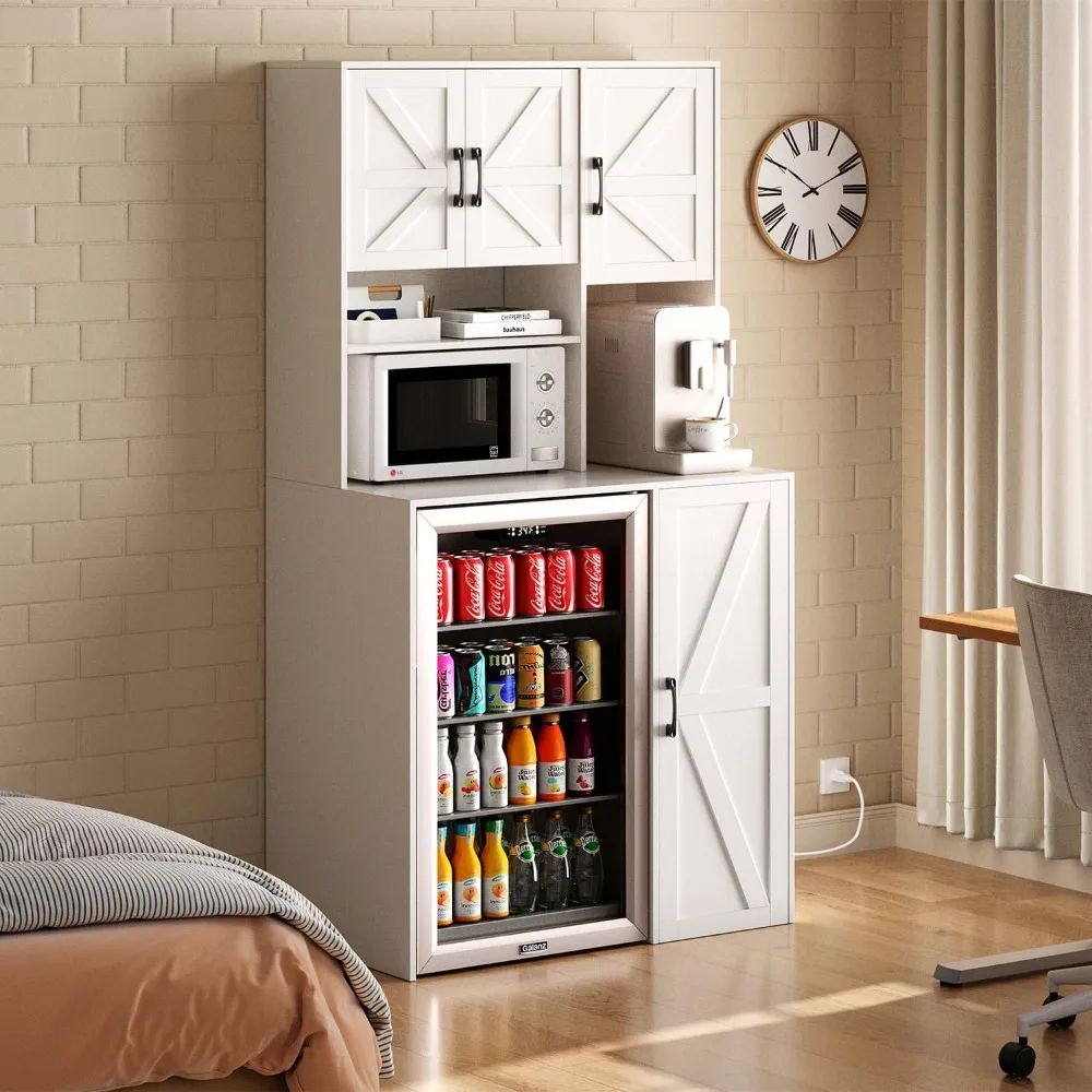 Mini Fridge Cabinet with Storage, Coffee Bar Cabinet with Mini Fridge Space and Outlet, Wine Bar Stand with Microwave Shelf