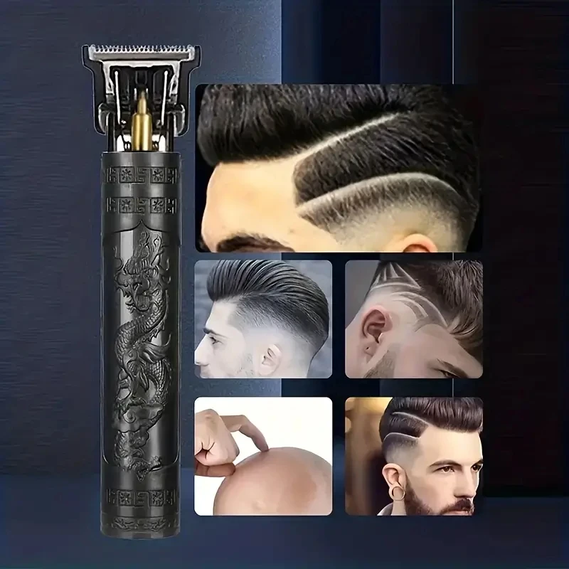 เครื่องโกนหนวดไฟฟ้าแบบชาร์จไฟได้สำหรับผู้ชายเครื่องโกนหนวดไฟฟ้าแบบวินเทจสำหรับผู้ใหญ่ที่ใช้ในบ้านที่ชาร์จ USB ร้านตัดผมร้านขายมังกรสีดำ