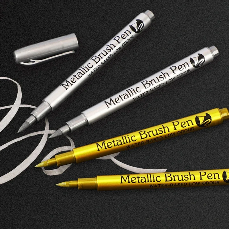 2/1 PC แปรง METALLIC MARKER ปากกาทองเงินสีถาวร Art MARKER สําหรับมังงะหัตถกรรม Scrapbooking เครื่องเขียนโรงเรียน