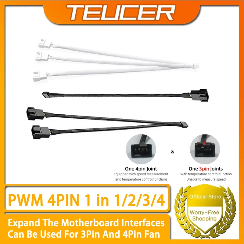 TEUCER PWM Fan Expansion Cable Computer Motherboard Interface Distributor 1To 1/2/3/4 Splitter Is Suitable For 3Pin And 4Pin