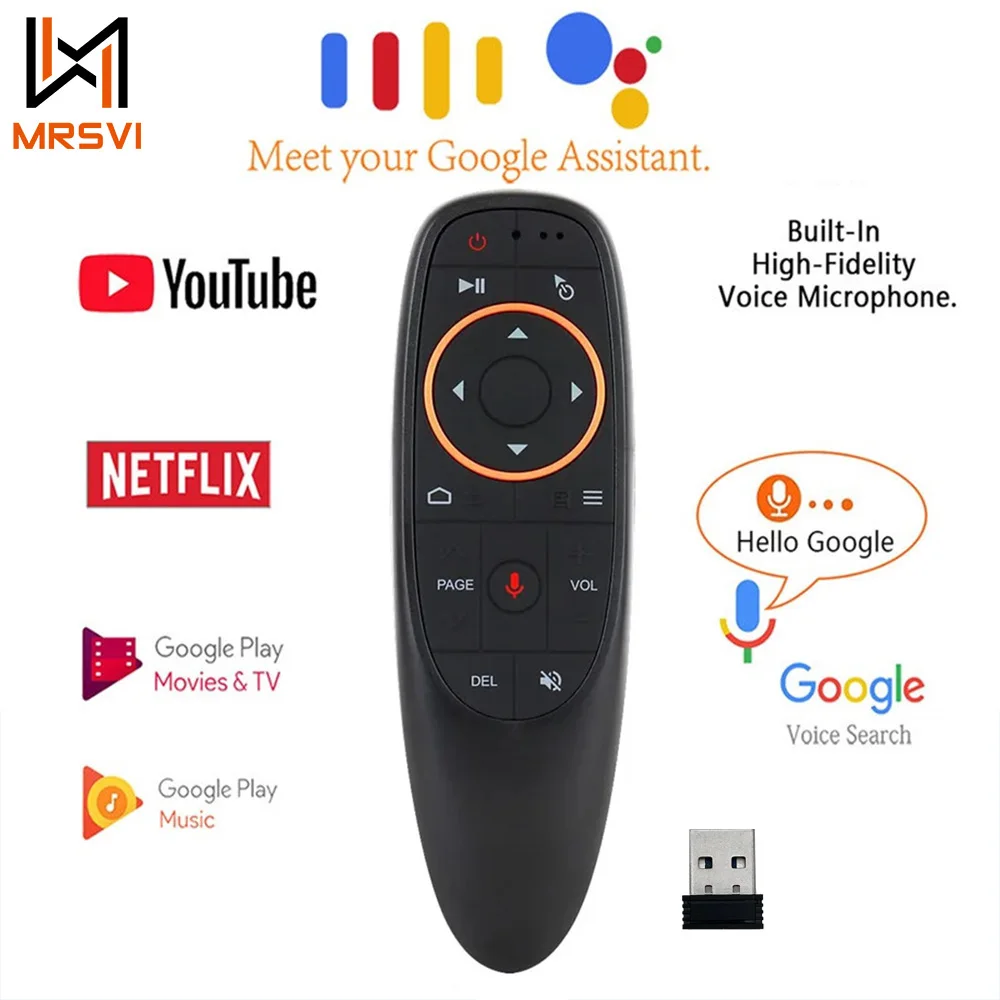 MRSVI G10S Control remoto por voz Universal 2,4G inalámbrico IR aprendizaje Air Mouse Control para H96 MAX/X88 Pro Android TV Box