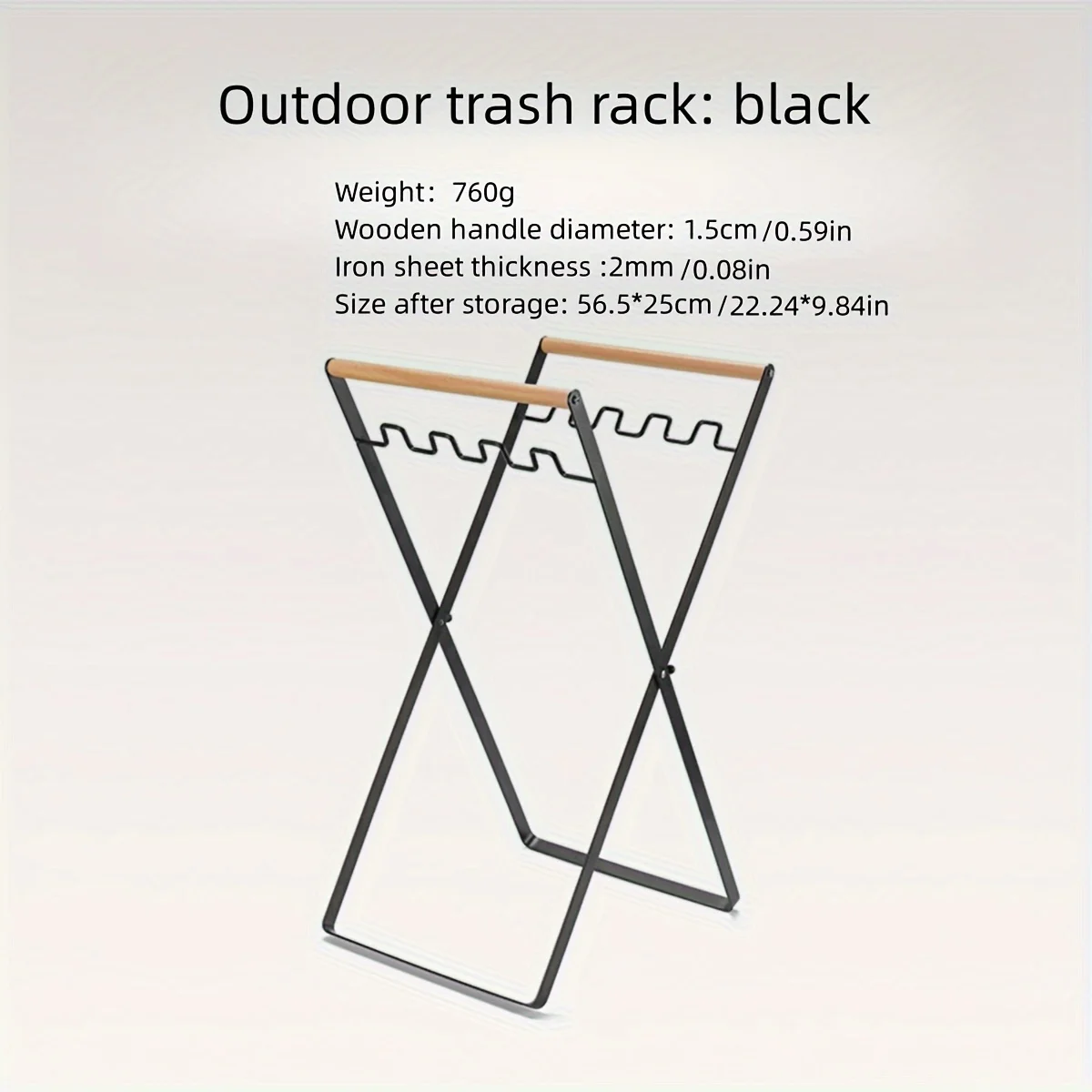 Outdoor household garbage rack foldable kitchen debris storage rack Plastic bag support wooden handle iron garbage rack