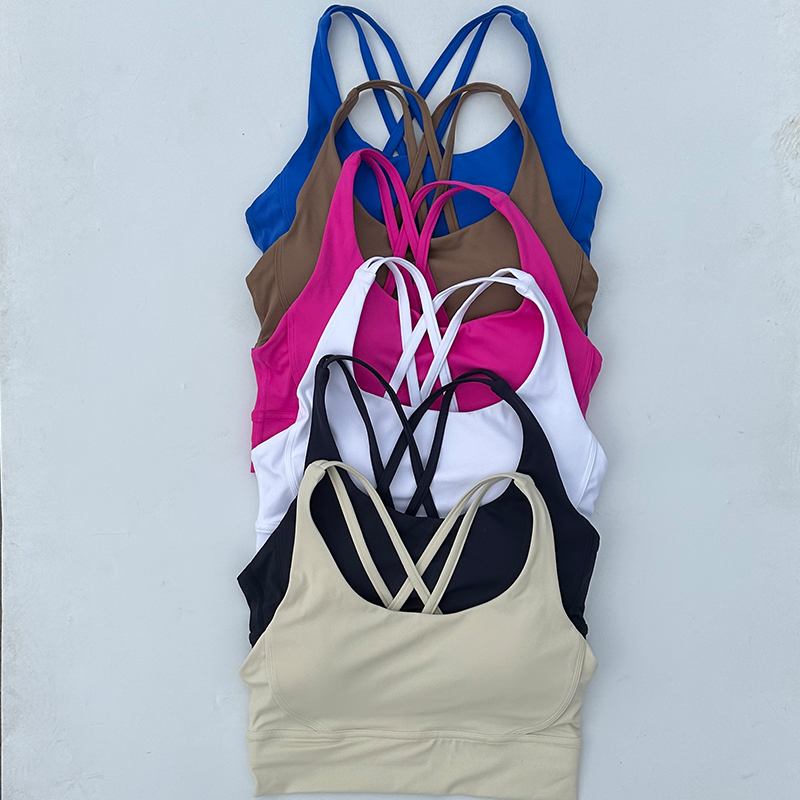 Sujetador deportivo de Color liso para mujer, medias suaves para Fitness, chaleco de Yoga, Top deportivo de gimnasio a prueba de golpes de alta resistencia, Push Up con almohadilla para el pecho
