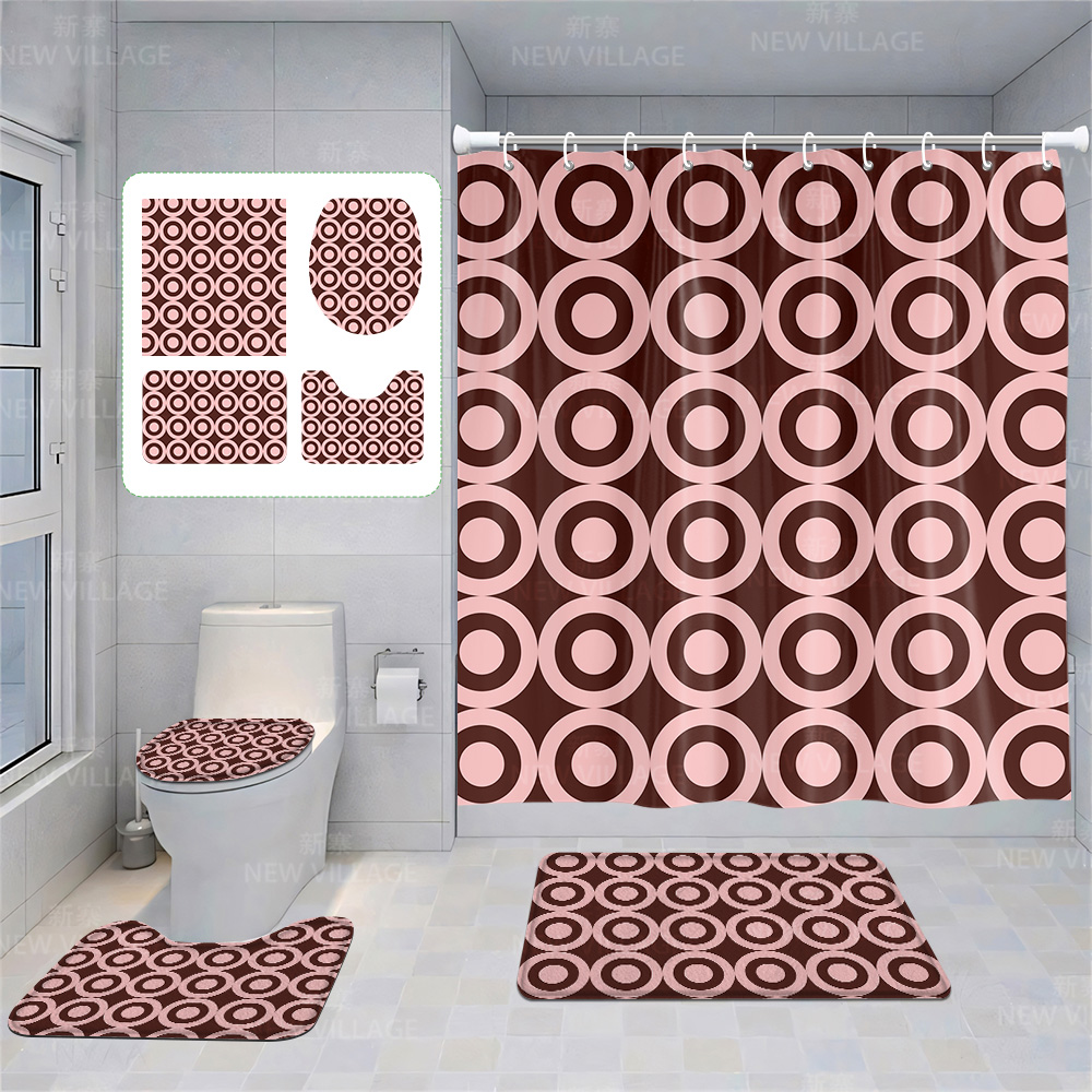 Tirai kamar mandi rumah, dekorasi kain tahan air non-slip keset kamar mandi penyerapan air Modern geometris Nordik sederhana