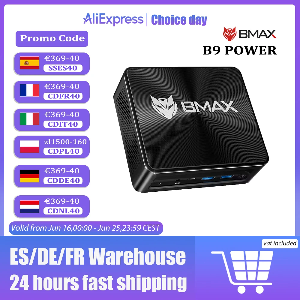 BMAX B9 Power Mini PC Intel Core i9-12900H Turbo Frequenza 5.0GHz 24GB DDR5 RAM 1TB NVMe SSD WiFi 6 Bluetooth 5.2