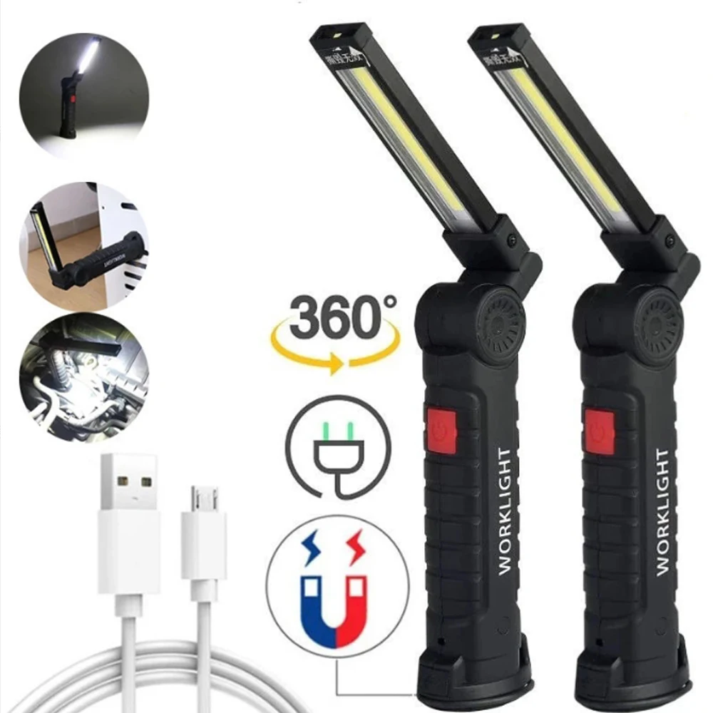 COB LED składana latarka przenośna magnetyczna lampa robocza latarnia USB akumulator awaryjna naprawa latarka kempingowa z haczykiem