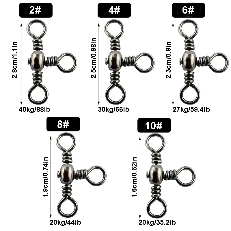 50 ชิ้น/ถุงอุปกรณ์ตกปลาสีดําชุบนิกเกิลสาม PRONG Connector T-Swivel Sub-Line Splitter ตกปลากลางแจ้ง Bazi แหวน