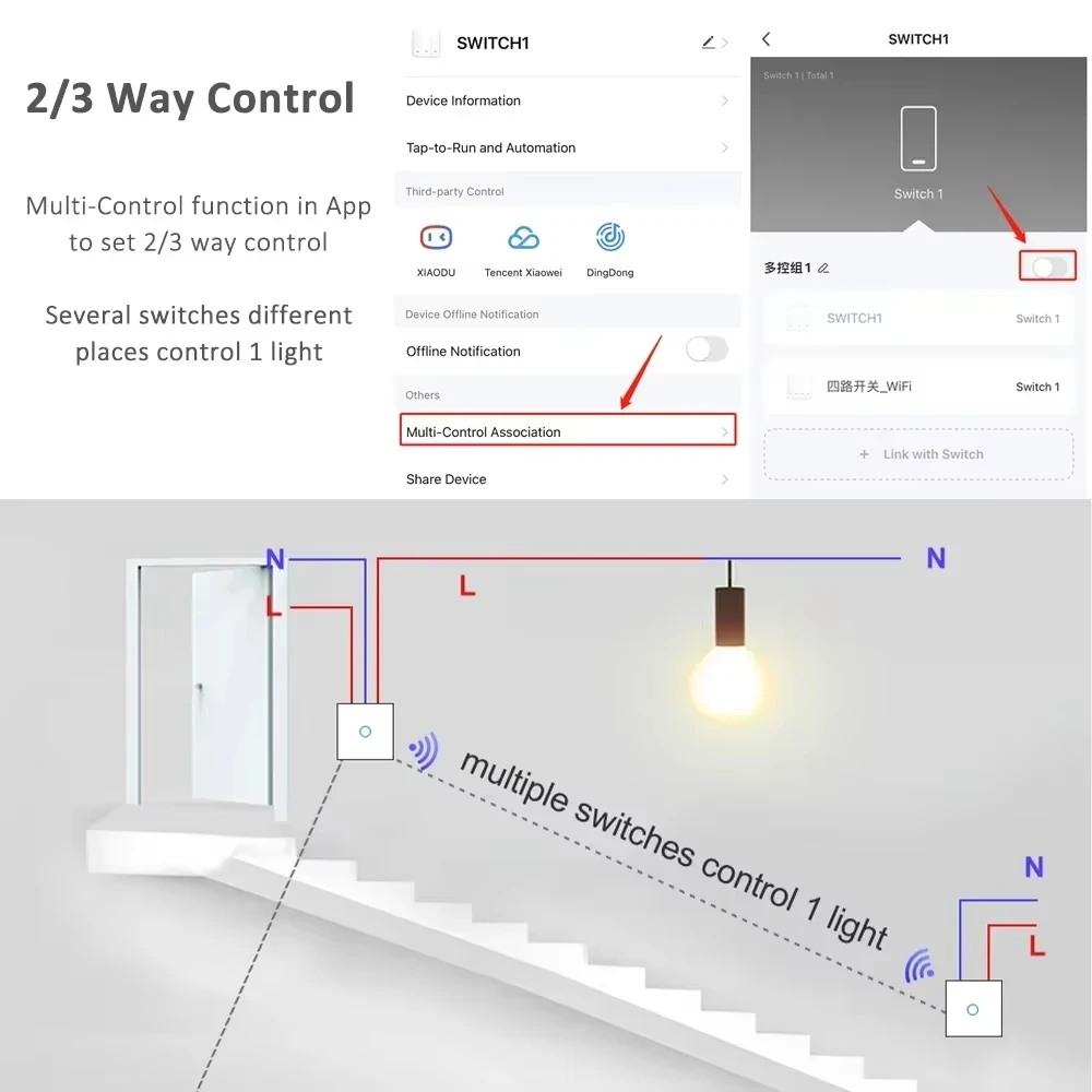 220V senza neutro EU 1/2/3/4 Gang EU WiFi RF 433mhz Smart Wireless Touch Lampada da parete con pulsante interruttore Tuya Alexa Google
