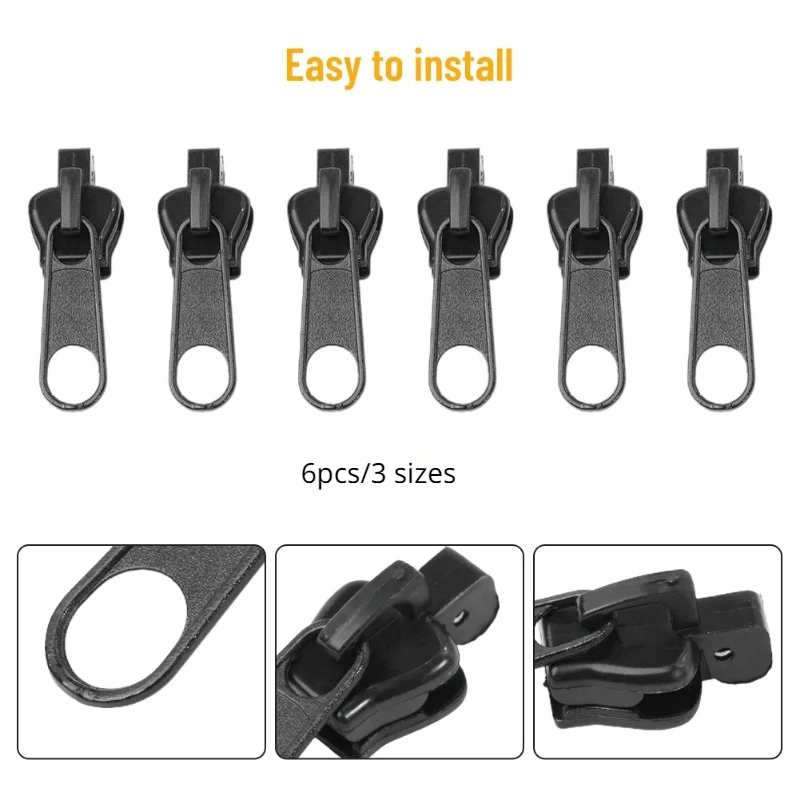 6pcs Zippers Repair Kit Universal Instant Zipper Repair Replacement Zipper Sliding Teeth Rescue Zipper Head For 3 Different Siz