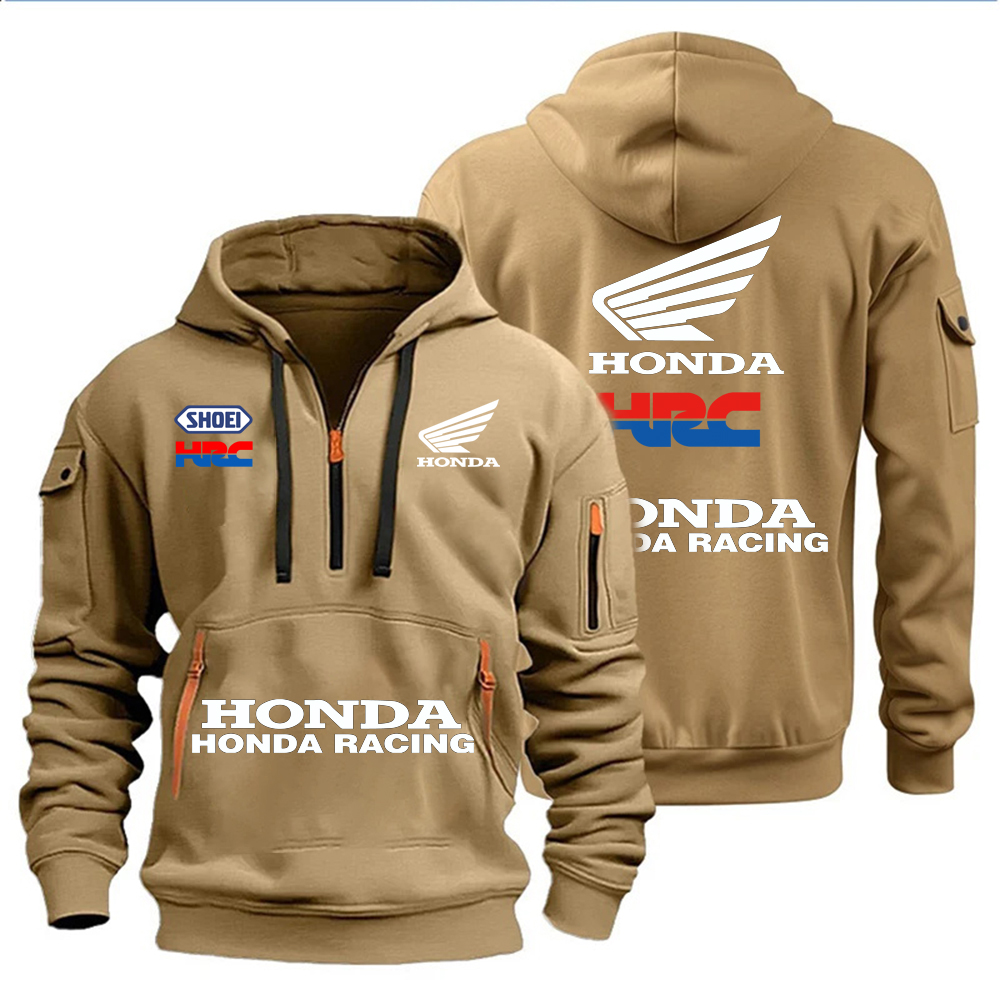 Roupas masculinas de outono e inverno da Honda Racing apresenta moletons com design com vários zíperes, roupas esportivas casuais e capuz solto