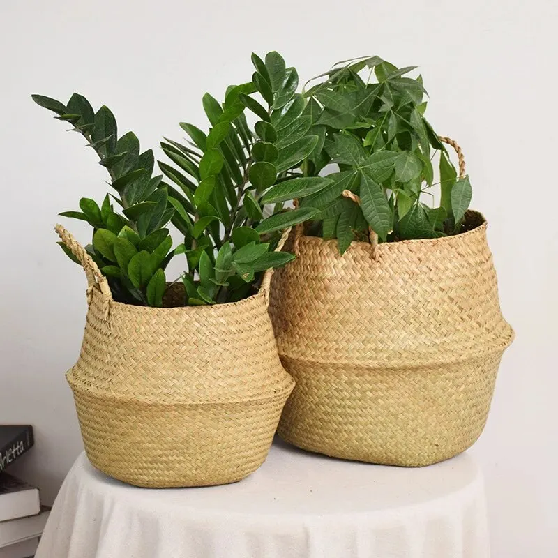 Cesto di vimini Organizzatore di giocattoli Pieghevole in rattan Cesto portaoggetti per alghe marine Cesto per biancheria intrecciata Vaso da fiori per piante per il giardino domestico