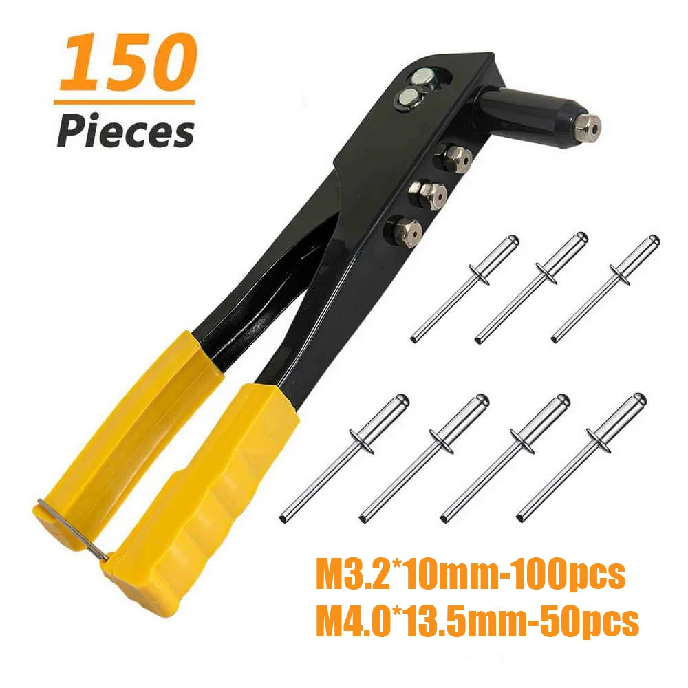 Conjunto de rebitador resistente, pistola de rebite pop e 150 peças kit de sortimento de rebites cegos ferramentas manuais ferramenta de porca de rebite