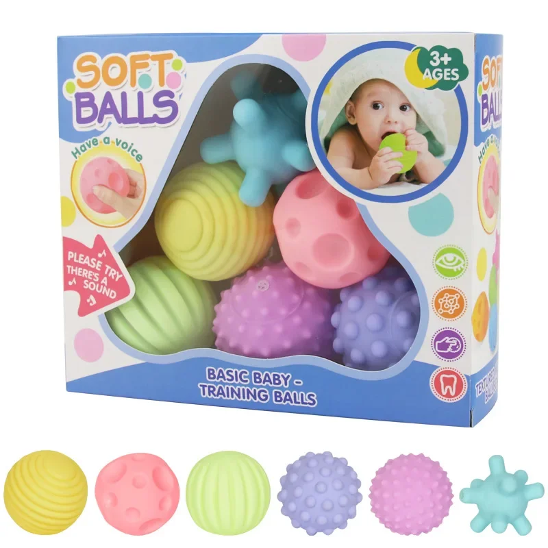 1-6 uds juguetes para bebés bolas sensoriales para niños Bola táctil de mano Bola de entrenamiento de masaje suave sonajeros infantiles desarrollo juguete de baño de agua