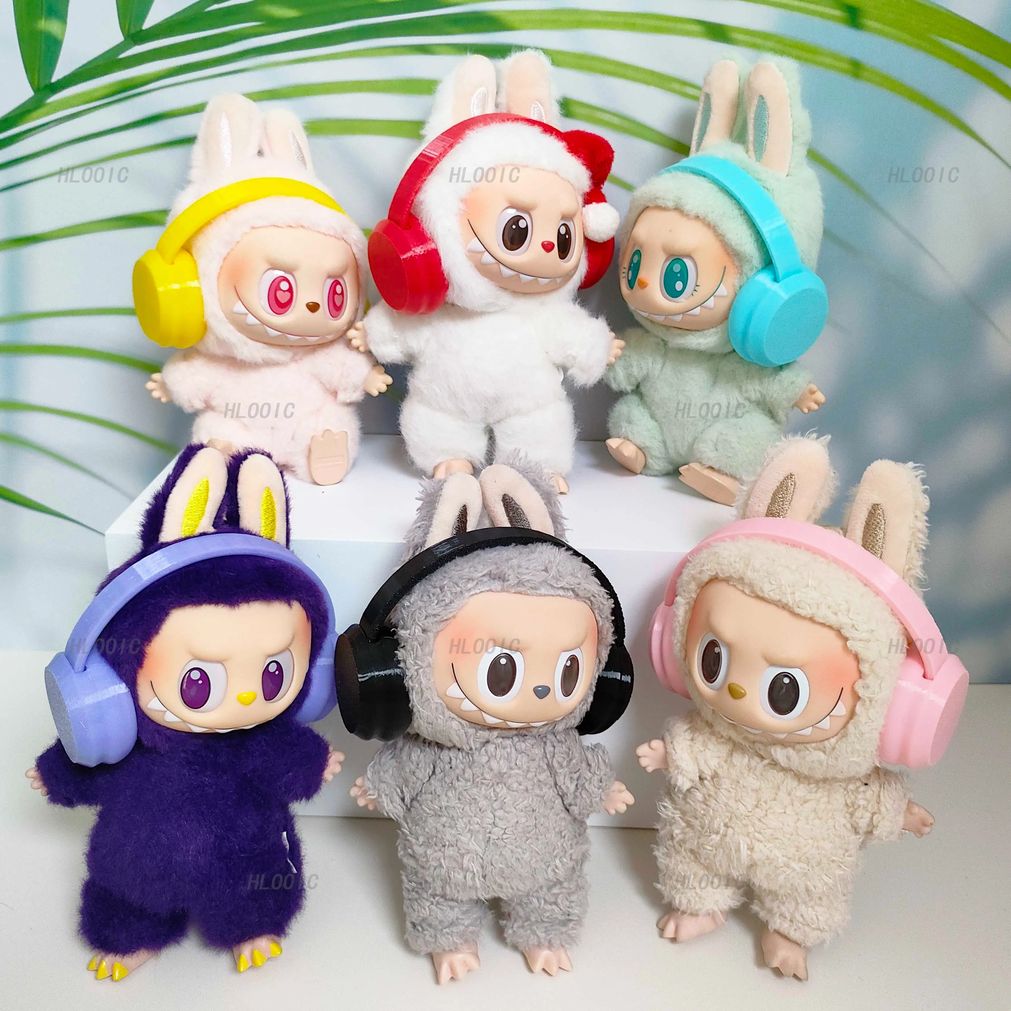 Accesorios Labubu: 17 cm Labubu Accesorios para auriculares de moda Auriculares para muñecas de algodón de 10 cm Auriculares para muñecas de color macarrón