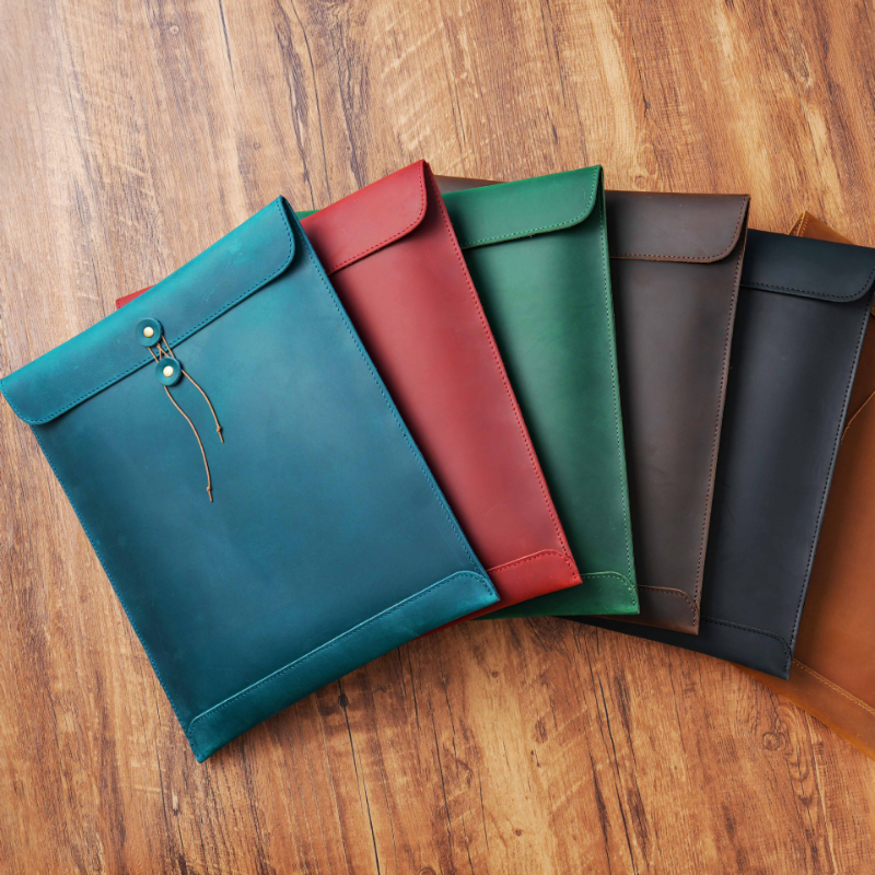 OEM ODM Vintage Crazy Horse Leather A4 Portfolio Bag Size Real Cowhide Leather Padfolio Bag Leather File Storage Bag File Pocket