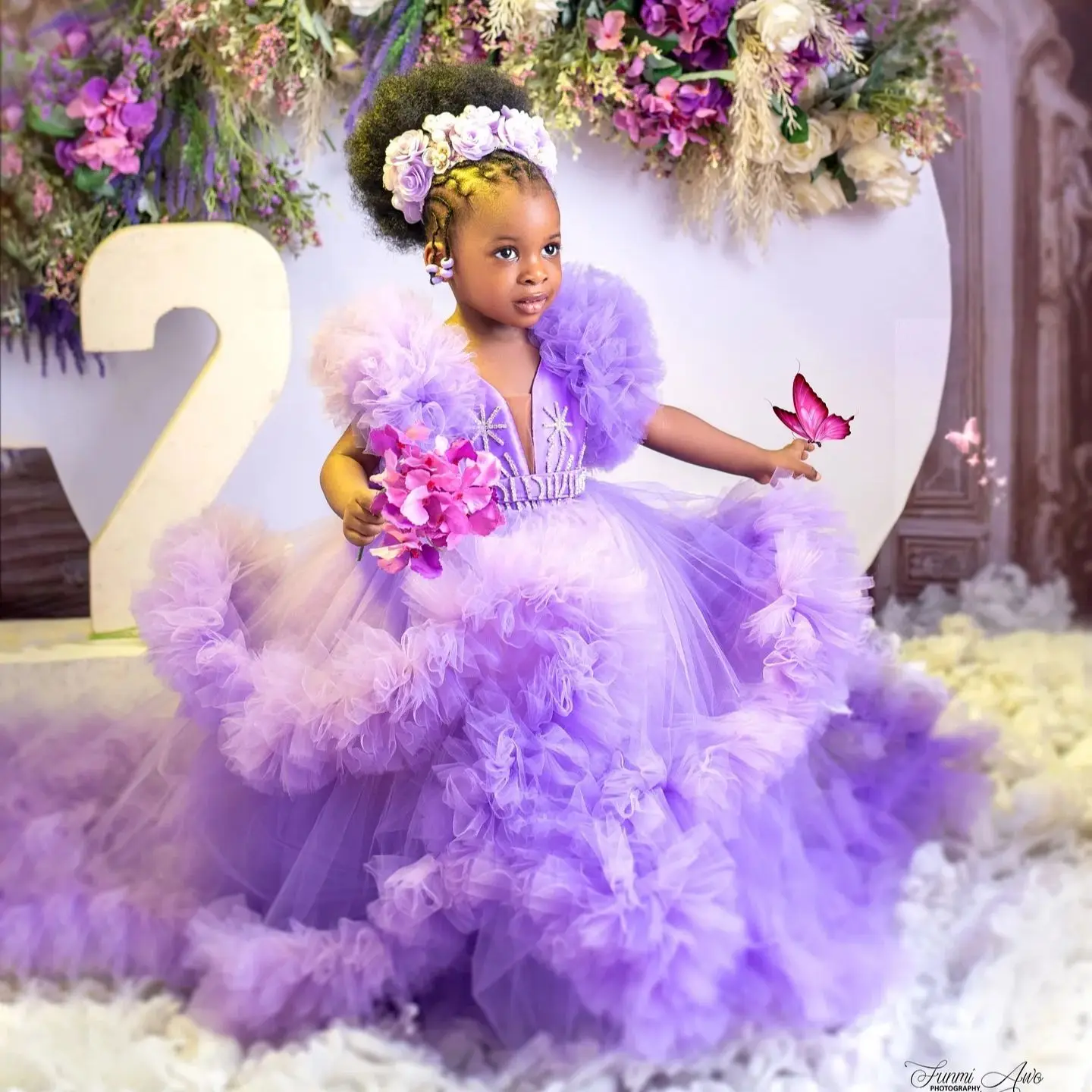 Lavender Girls Birthday Party Dresses Customized Ruffles Flower Girl Dresses Baby Kids Pageant Gowns