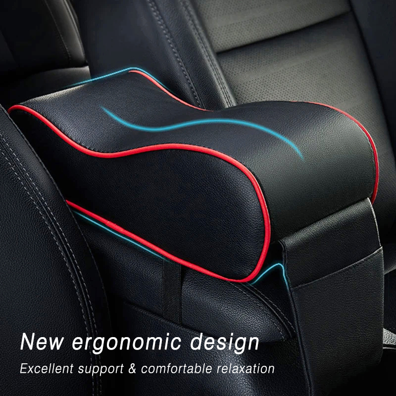 Almofada de apoio de braço do carro couro auto console central proteção almofada engrossar espuma memória auto braços caixa armazenamento com bolso