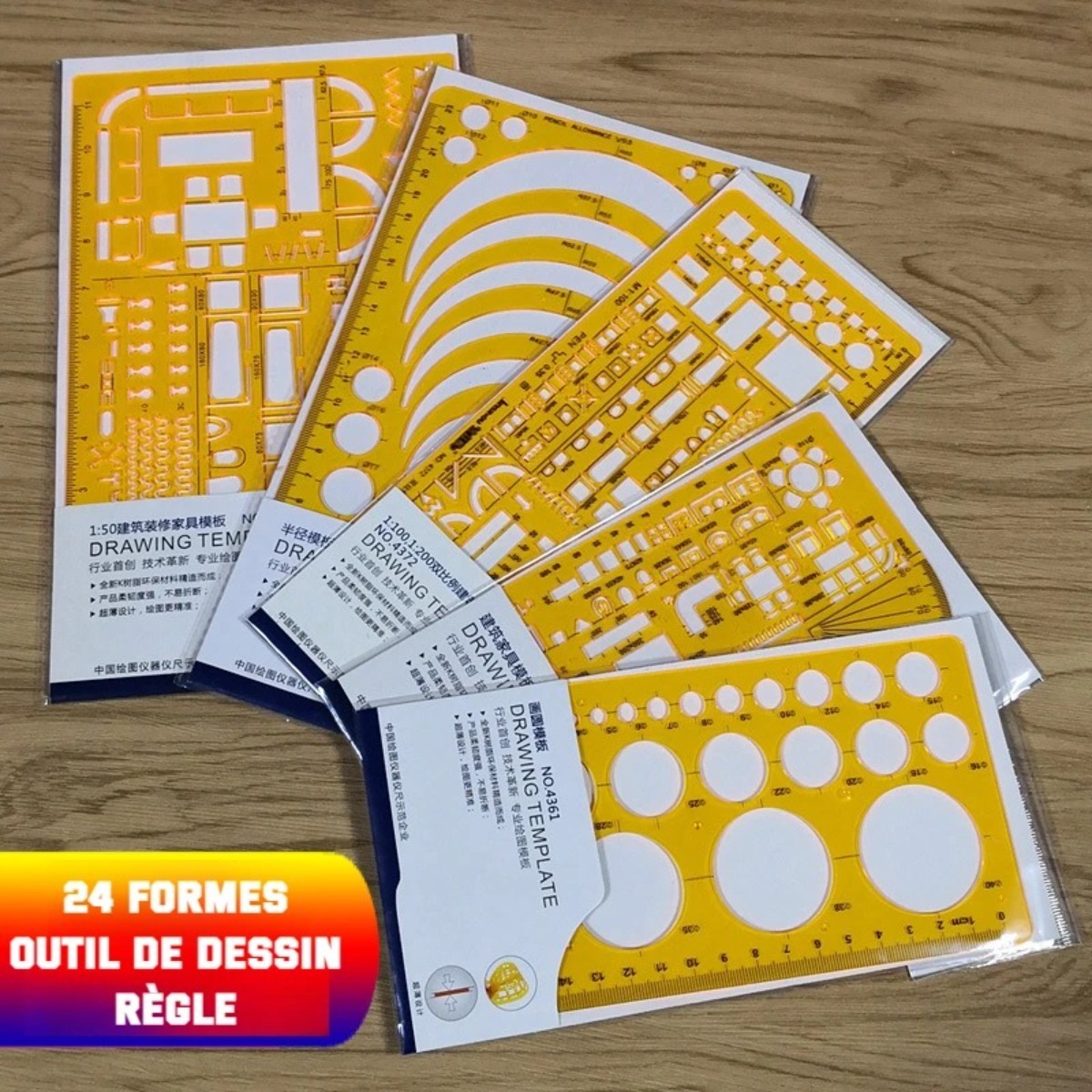 Architectural Drafting Template Set - Round & Oval Shapes, Resin Design Rulers for Furniture and Building Plans, Office Supplies