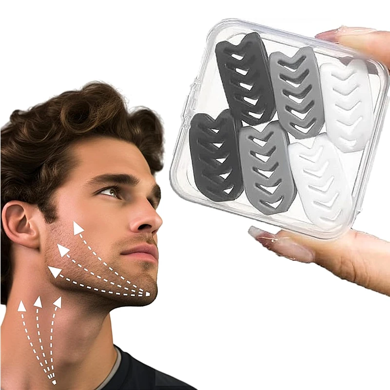 Entrenador de mandíbula de silicona con caja, ejercitador de línea, pelota para masticar, tóner Facial, cara, cuello, entrenador muscular, ejercicio de barbilla y mejilla, 6 uds.