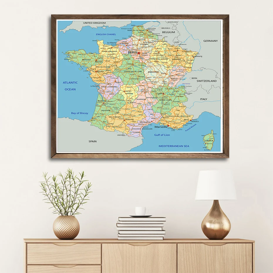 150*150Cm Politieke Kaart Van De Frankrijk In Franse Niet-geweven Canvas Schilderij Muur Poster Woonkamer home Decor Schoolbenodigdheden