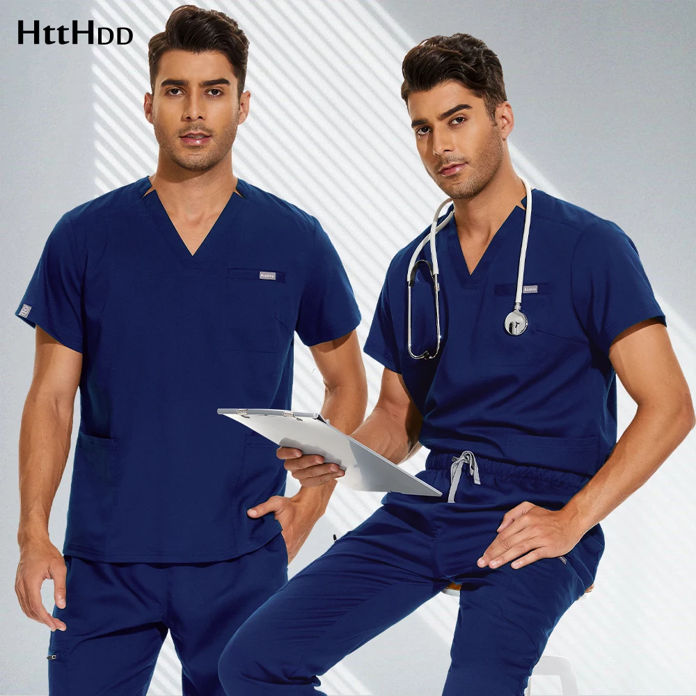 Männer Scrub Tops Medizinische Uniformen Zahnarzt Overalls Krankenschwester Kleidung Labor Arbeitskleidung Unisex Arzt Krankenschwester Kostüm Zahnmedizin Chirurgisches Hemd